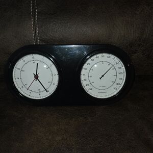 Hearth Hand Magnolia Wall Clock Thermometer Dual Dial Black Decor